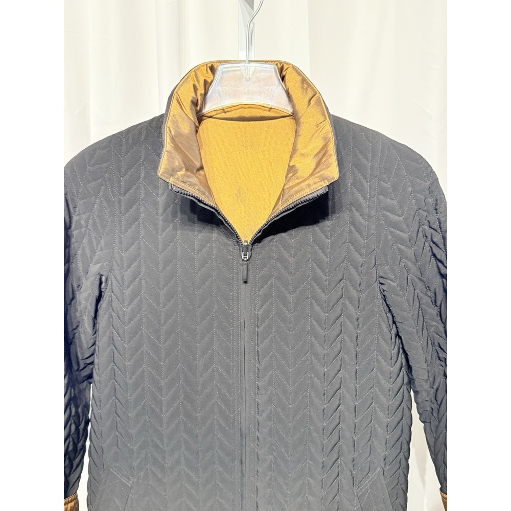 J GALLERY Reversible Jacket BLACK/BRONZE METALLIC Quilted Trench Rain XS NWT - Picture 2 of 12